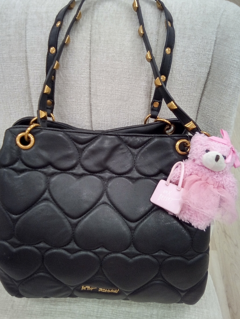 Betsey Johnson Black Quilted Heart Tote Bag